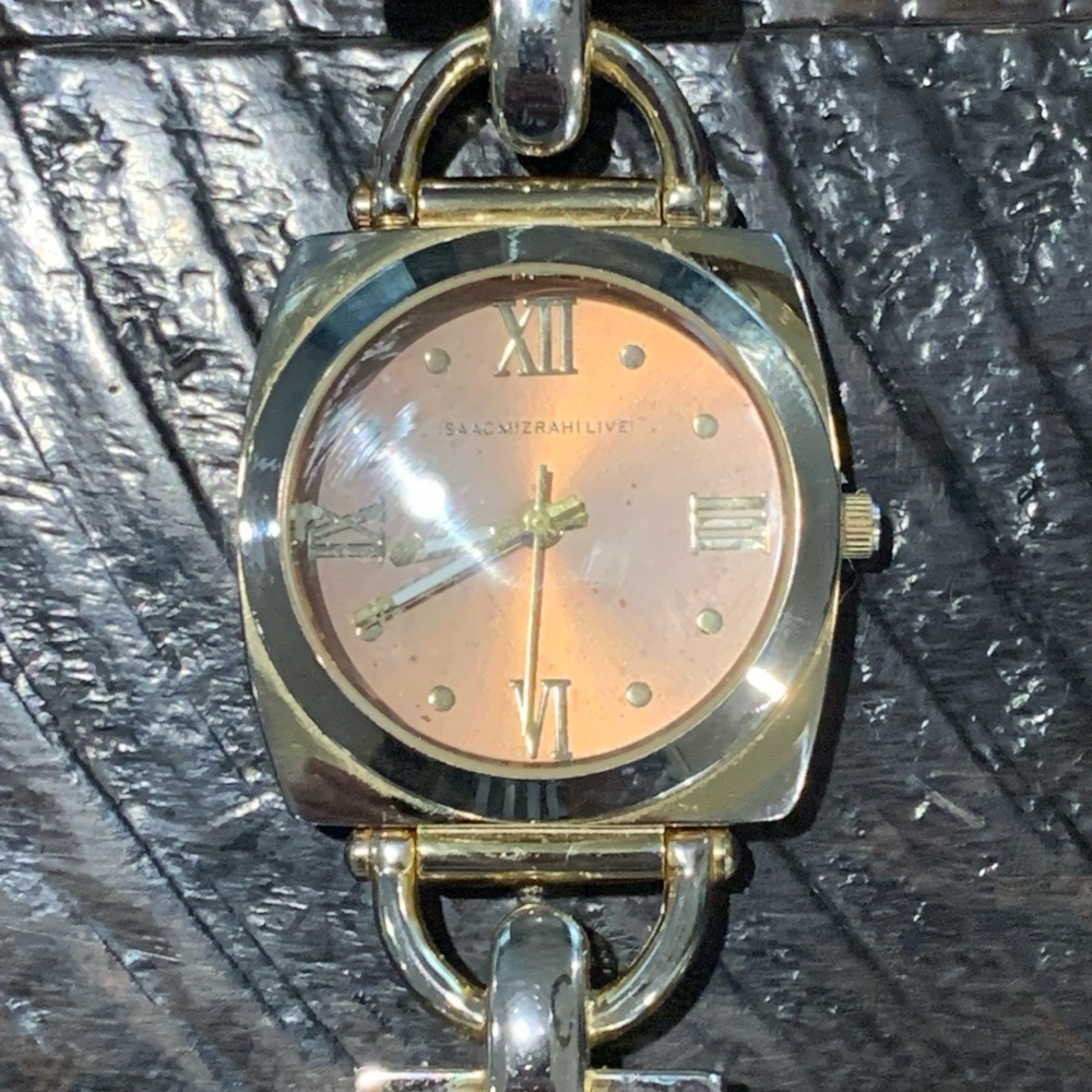 Women’s Watch Isaac Mazrahi Rose Gold Face, Golden Bezel, Two Piece Brown Band